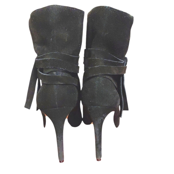 Ann Taylor Angie Black Suede Tied Ankle Boot Women's Heeled Bootie Size 8 M - Picture 5 of 10